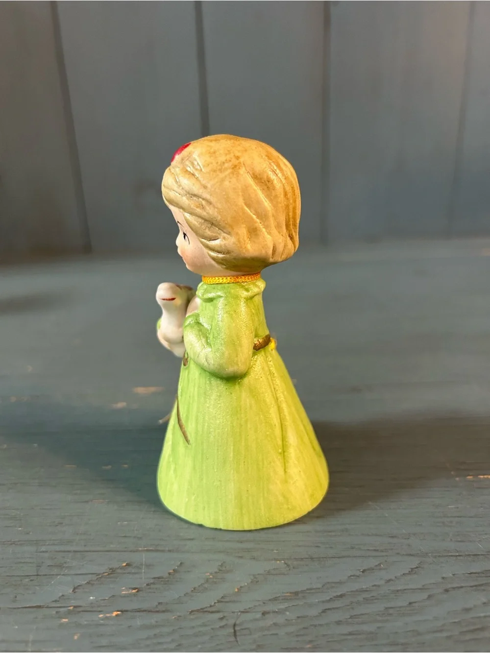 JASCO Vintage 1978 Merri Bells - Green Girl Figurine Holiday Decor with Bunny